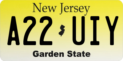 NJ license plate A22UIY