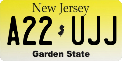 NJ license plate A22UJJ