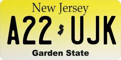 NJ license plate A22UJK