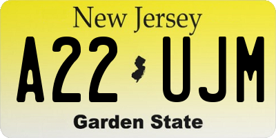 NJ license plate A22UJM