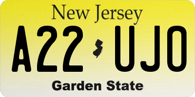 NJ license plate A22UJO