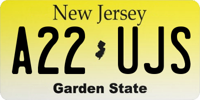 NJ license plate A22UJS