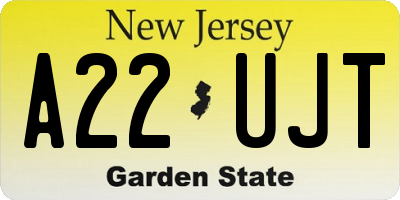 NJ license plate A22UJT