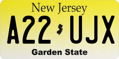 NJ license plate A22UJX