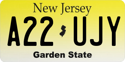 NJ license plate A22UJY