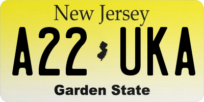 NJ license plate A22UKA