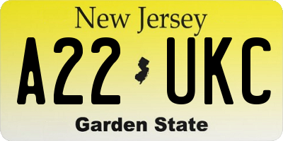 NJ license plate A22UKC