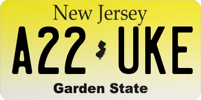 NJ license plate A22UKE