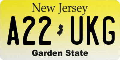 NJ license plate A22UKG