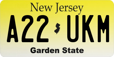NJ license plate A22UKM