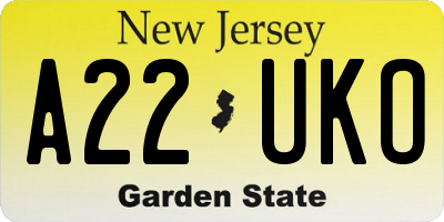NJ license plate A22UKO