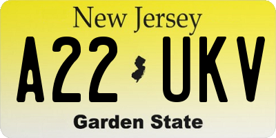 NJ license plate A22UKV
