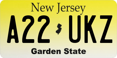 NJ license plate A22UKZ