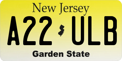 NJ license plate A22ULB