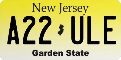 NJ license plate A22ULE