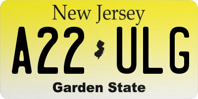 NJ license plate A22ULG