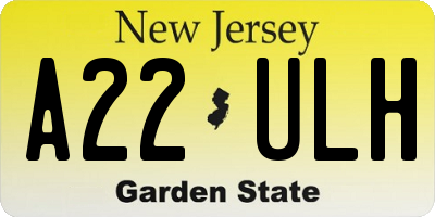 NJ license plate A22ULH