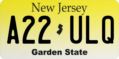 NJ license plate A22ULQ