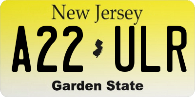 NJ license plate A22ULR