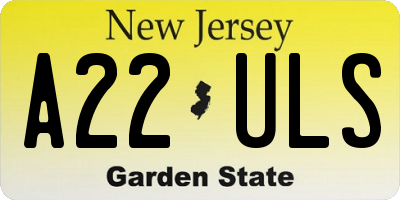 NJ license plate A22ULS