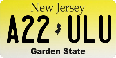 NJ license plate A22ULU