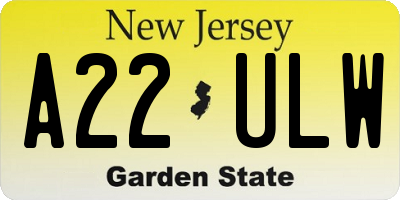NJ license plate A22ULW