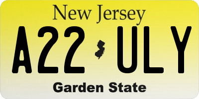 NJ license plate A22ULY