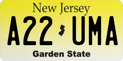 NJ license plate A22UMA