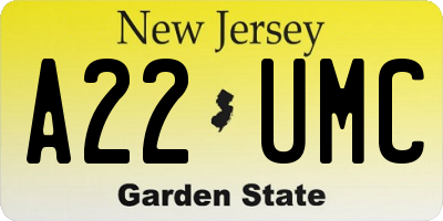NJ license plate A22UMC