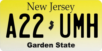 NJ license plate A22UMH