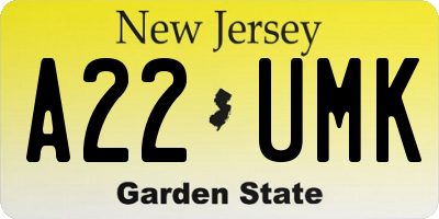 NJ license plate A22UMK