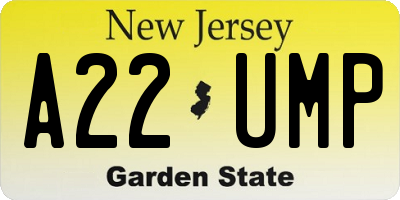 NJ license plate A22UMP