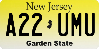 NJ license plate A22UMU