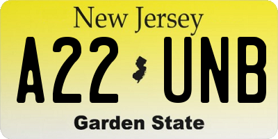 NJ license plate A22UNB