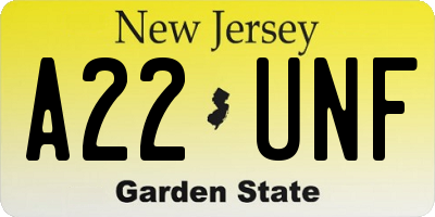 NJ license plate A22UNF