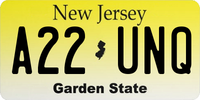 NJ license plate A22UNQ