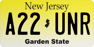NJ license plate A22UNR