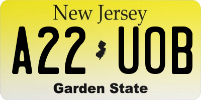NJ license plate A22UOB