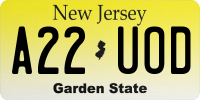 NJ license plate A22UOD
