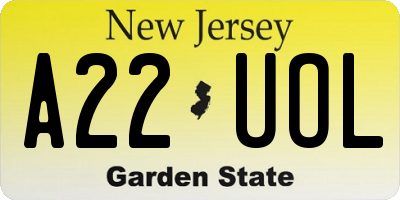 NJ license plate A22UOL