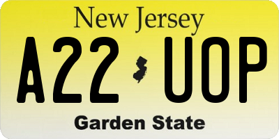 NJ license plate A22UOP