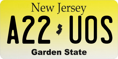NJ license plate A22UOS