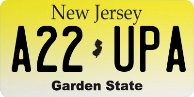 NJ license plate A22UPA