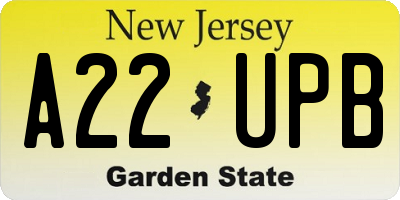 NJ license plate A22UPB