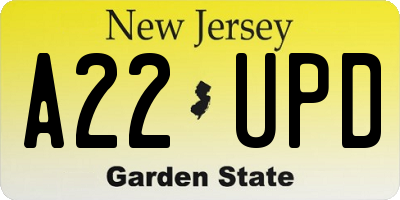 NJ license plate A22UPD