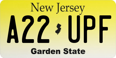 NJ license plate A22UPF
