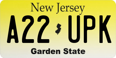 NJ license plate A22UPK