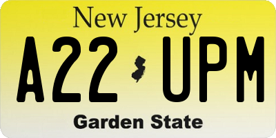NJ license plate A22UPM