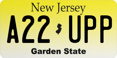 NJ license plate A22UPP