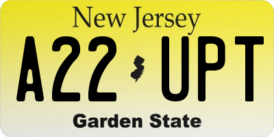 NJ license plate A22UPT